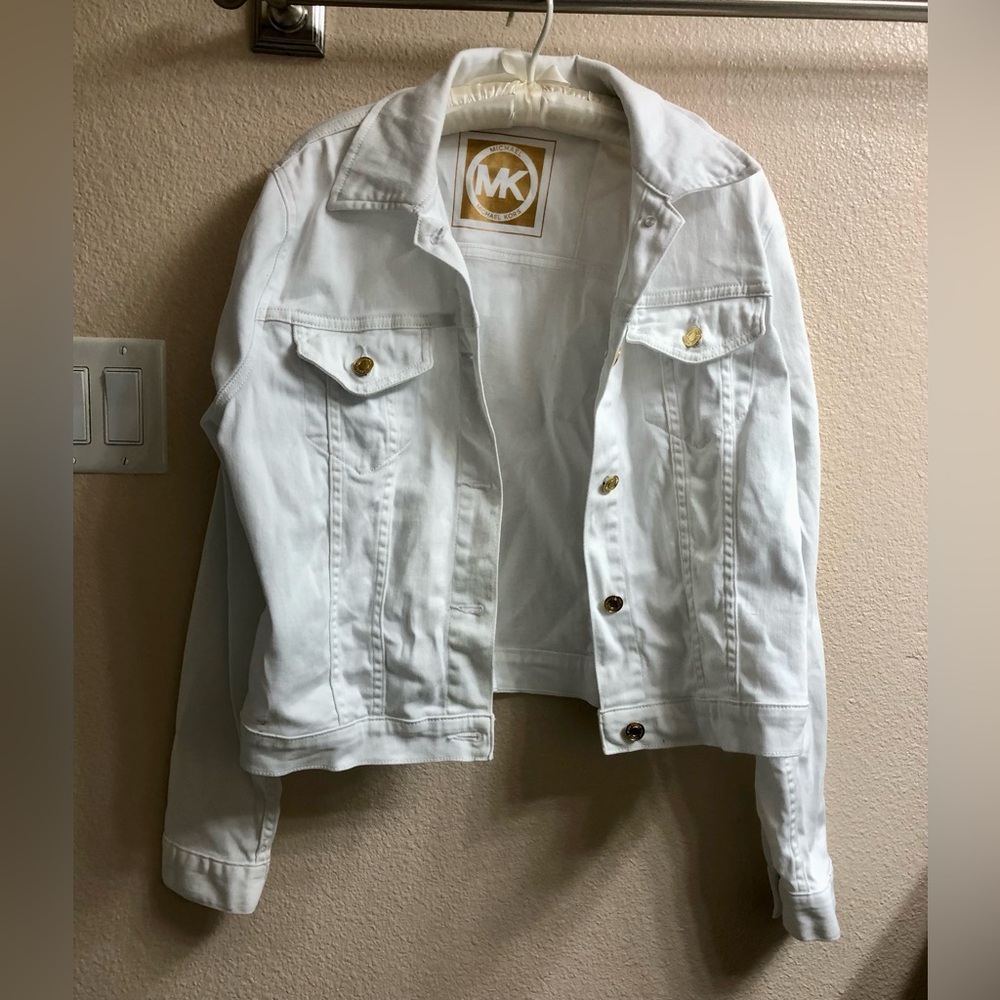 Michael Kors White Denim Jacket with Gold-Tone Buttons